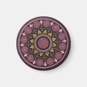 Aimant Elégant Mandala d'or rose, Boho Zen Dot Art Flower