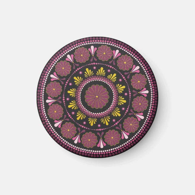 Aimant Elégant Mandala d'or rose, Boho Zen Dot Art Flower (Devant)