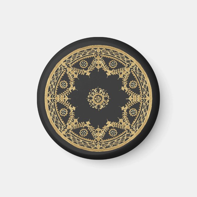 Aimant Elégant mandala noir et or (Devant)