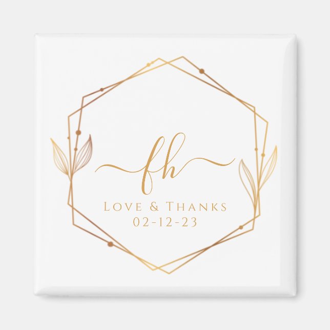 Aimant Élégant Mariage de Merci Monogramme Or Blanc (Devant)
