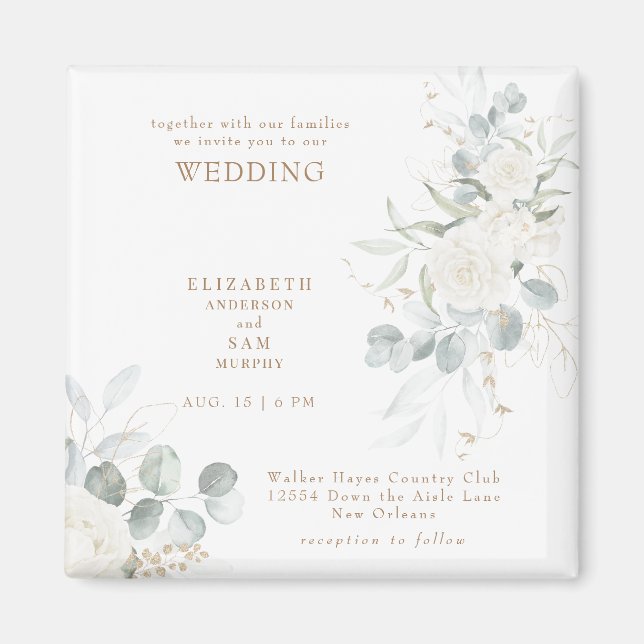 Aimant Élégant Mariage floral blanc (Devant)