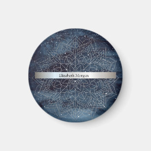 Aimant Elégant moderne en argent Mandala Stripe Navy bleu