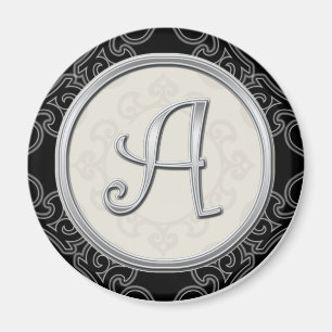 Aimant Élégant Monogramme Argent Initial A