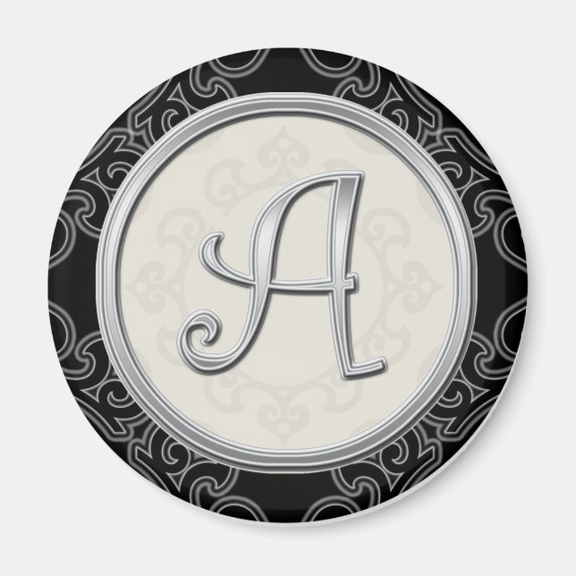 Aimant Élégant Monogramme Argent Initial A (Devant)