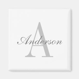 Aimant Élégant Monogramme blanc et gris classique Sticke