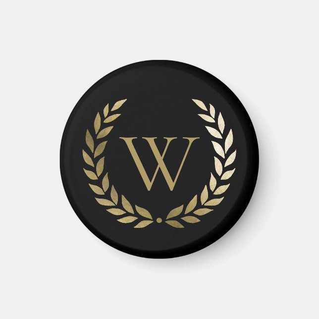 Aimant Élégant monogramme de couronne de laurier d'or noi (Devant)