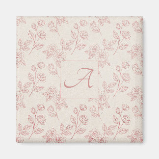 Aimant Élégant Monogramme en papier rose rouge chintz