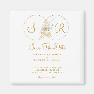 Aimant Élégant Monogramme Or Mariage Enregistrer La Date