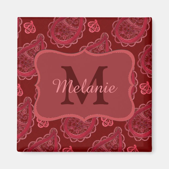 Aimant Elégant Motif Burgundy Paisley Personnalisé (Devant)