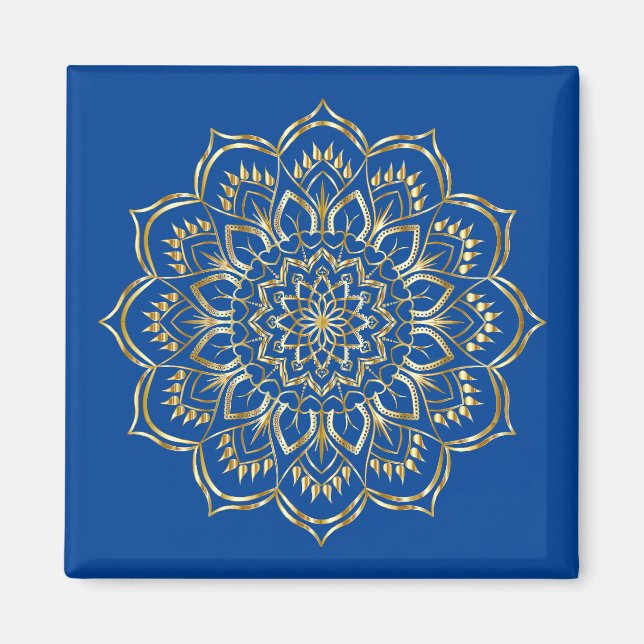 Aimant Élégant Motif de mandala bleu et or (Devant)