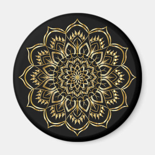 Aimant Élégant Motif de Mandala Floral Noir et Or