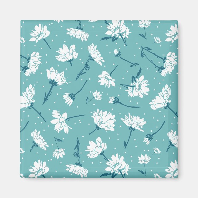 Aimant Élégant motif floral - Botanique Turquoise et blan (Devant)