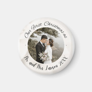 Aimant Elégant Notre première photo mariage de Noël