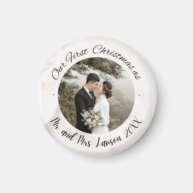 Aimant Elégant Notre première photo mariage de Noël (Devant)