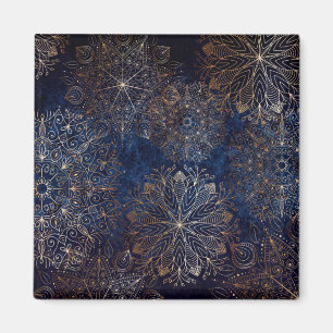 Aimant Elégant or et bleu foncé Motif de mandala