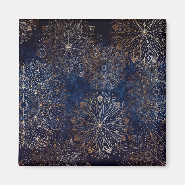 Aimant Elégant or et bleu foncé Motif de mandala (Devant)