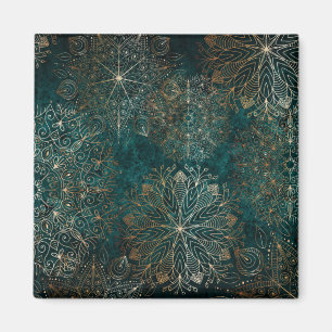Aimant Elégant or et Turquoise vert floral Mandala Motif
