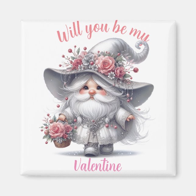 Aimant Élégant panier floral argent mignon gnome de Saint (Devant)