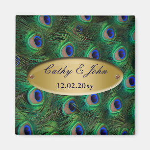 Aimant élégant paon or enregistrer la date