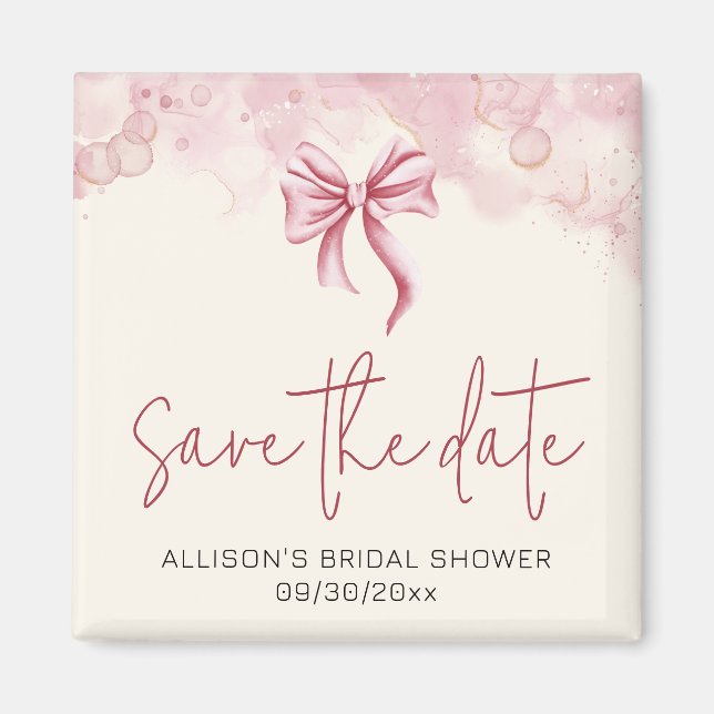 Aimant Elegant Pink Bow Save the Date Bridal Shower (Devant)