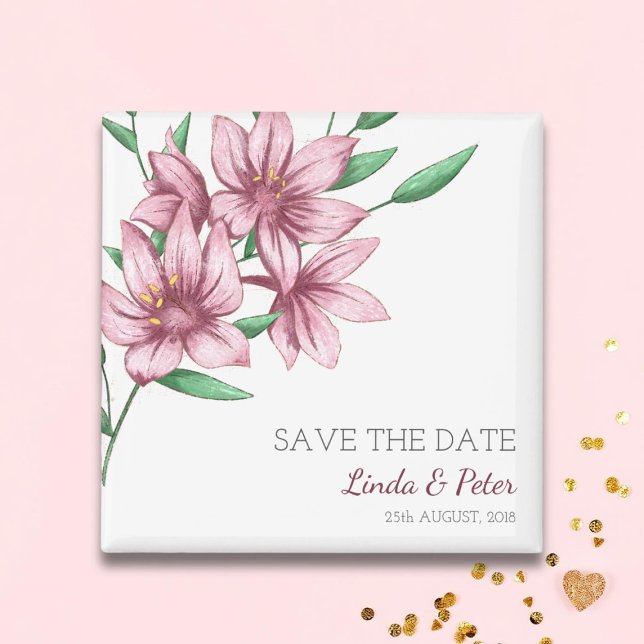 Aimant Elegant Pink Lily Wedding Save the Date (Créateur téléchargé)