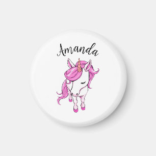 Aimant Élégant Pink Unicorn Nom de la fille