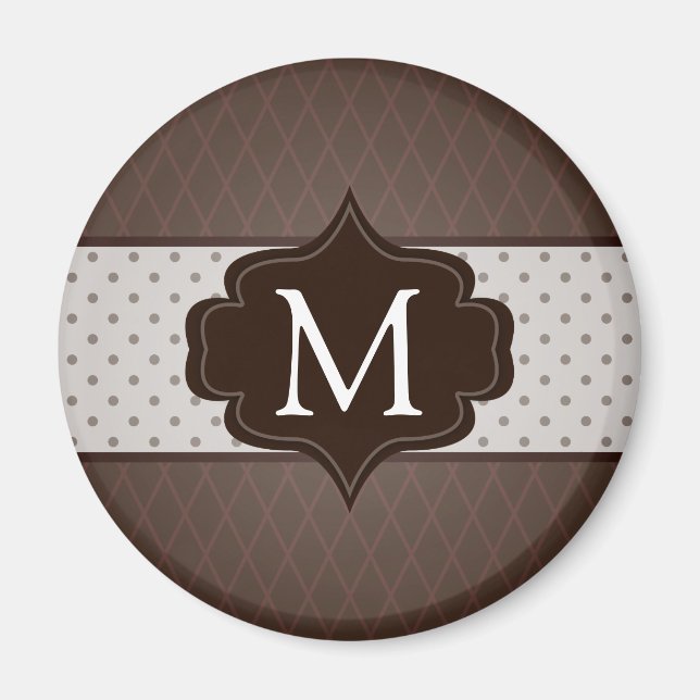 Aimant Élégant Polka Brown foncé point personnalisé Monog (Devant)