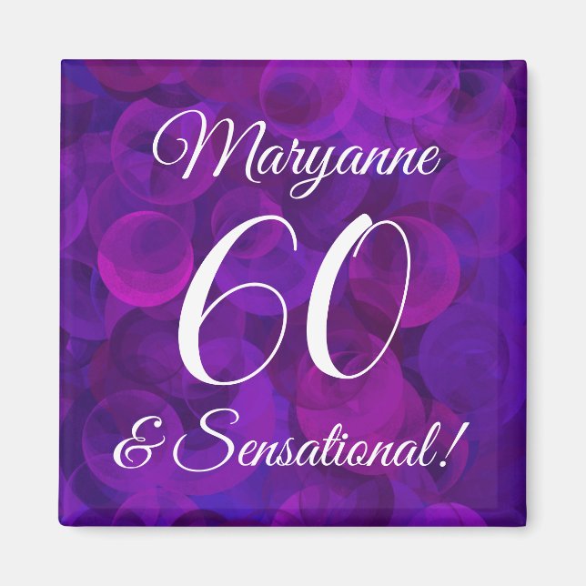 Aimant Élégant Purple 60 & Sensational Birthday Party (Devant)