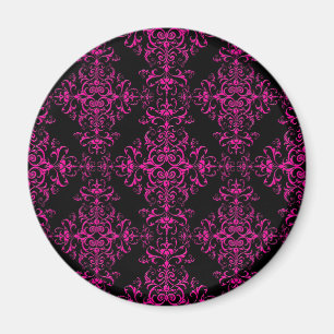 Aimant Élégant rose chaud et noir de style victorien dama
