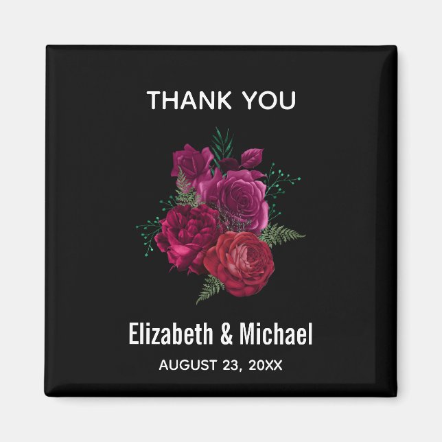 Aimant Élégant Rose Magenta Floral Bouquet Mariage (Devant)