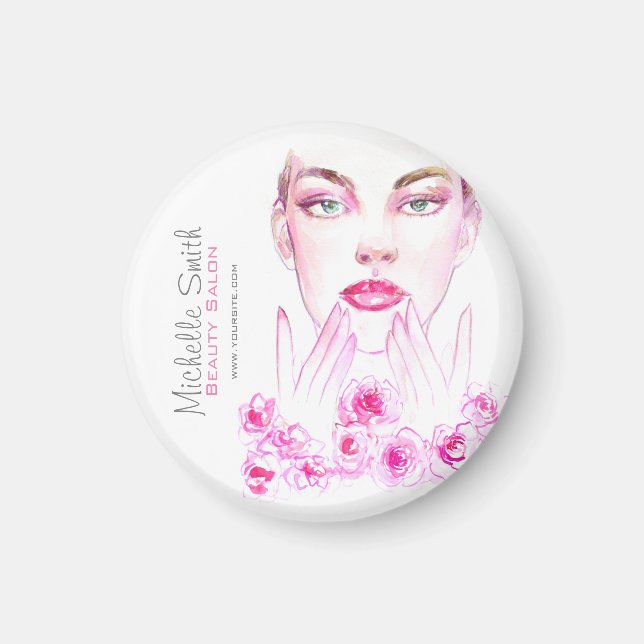 Aimant Elégant rose Roses Floral Aquarelle Beauté Salon (Devant)