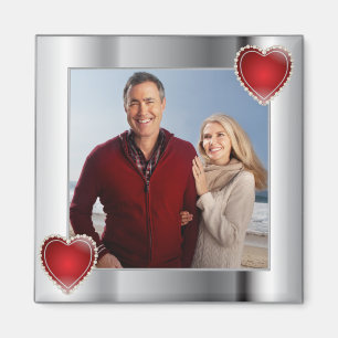 Aimant Elégant Silver Photo Red Heart Frame