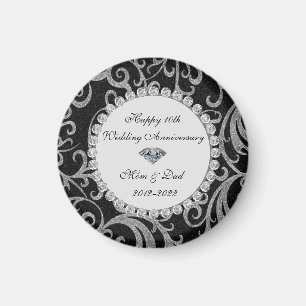 Aimant Elegant Swirls Diamonds 10e anniversaire de mariag
