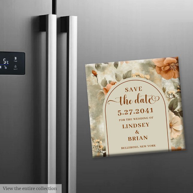 Aimant Elegant Terracotta Ivory Sage Floral Save the Date (The most trendy wedding color scheme is terracotta, and this elegant boho Save the Date magnet captu)