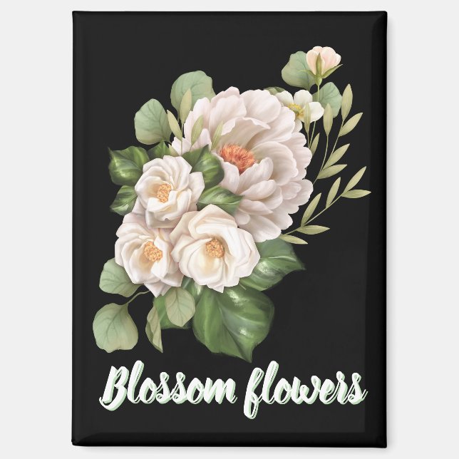 Aimant Elegant white floral bouquet with green leaves (Recto)
