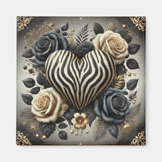 Aimant Elégant Zebra Print Heart & Rose