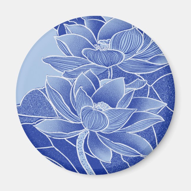 Aimant Élégante Chinoiserie Chic Blue Lotus Mandala (Devant)