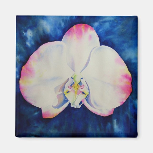 Aimant Elégante orchidée florale blanche rose aquarelle (Devant)