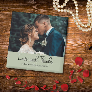 Aimant Élégante Photo de Mariage Vert Sauge Amour et Reme