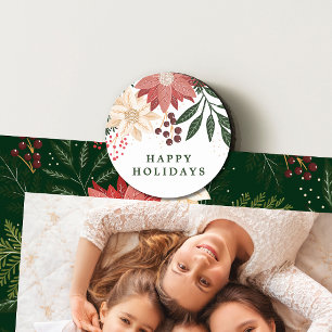 Aimant Elégante Poinsettia Joyeuse Aquarelle de Noël