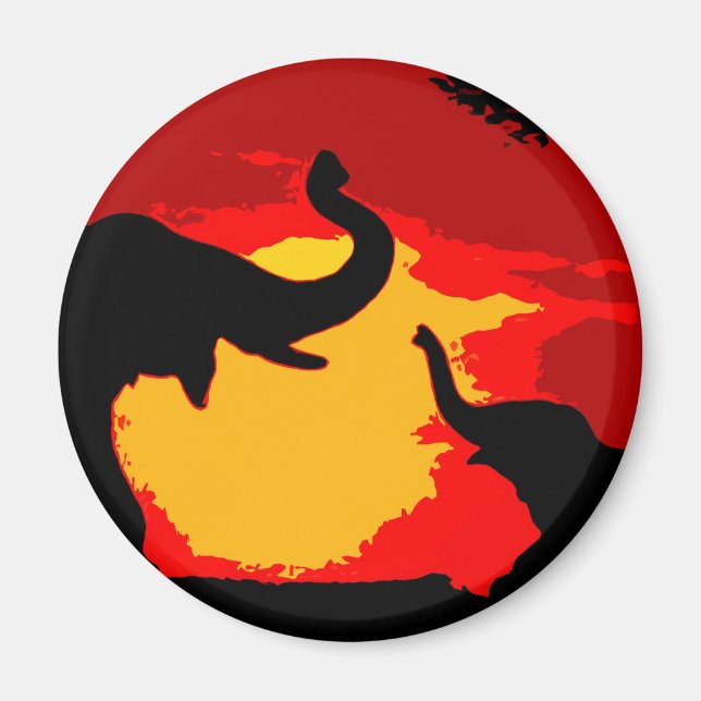 Aimant Eléphant, bébé éléphant et coucher de soleil (Devant)