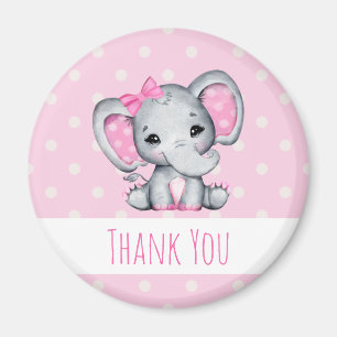 Aimant Eléphant de bébé rose mignon avec oreilles Poka Do