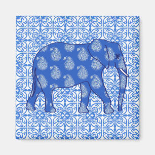 Aimant Éléphant de Paisley - bleu et blanc de cobalt