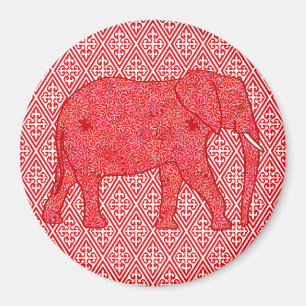 Aimant Éléphant floral - rouge profond et corail