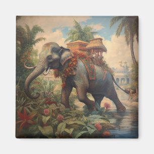 Aimant Éléphant impérial et howdah royal botanique vintag