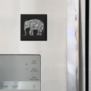 Aimant Éléphant pailleté argenté en mosaïque scintillante