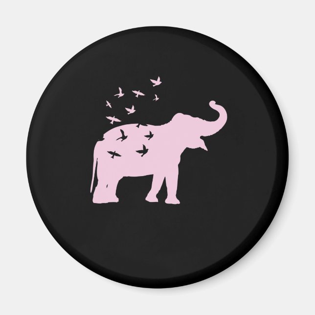 Aimant Éléphant rose avec oiseaux (Devant)