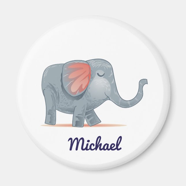 Aimant Eléphant rose gris mignon personnalisable (Devant)