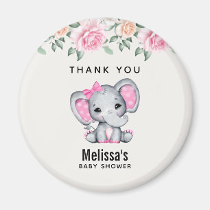 Aimant Eléphant rose mignonne et Merci frontalier Rose