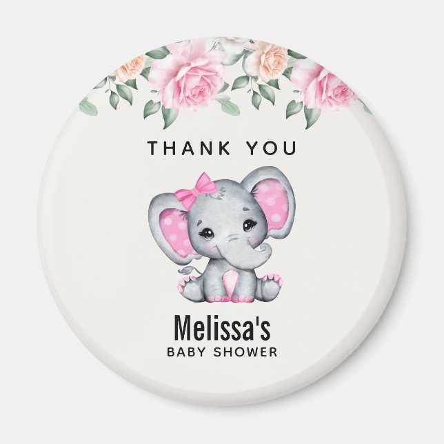 Aimant Eléphant rose mignonne et Merci frontalier Rose (Devant)